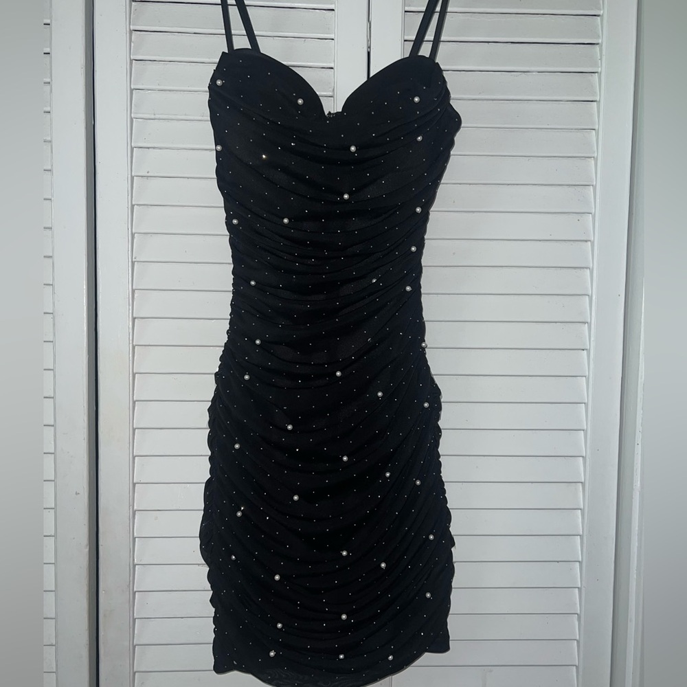 Windsor Black Bodycon Dress with Pearl Details
